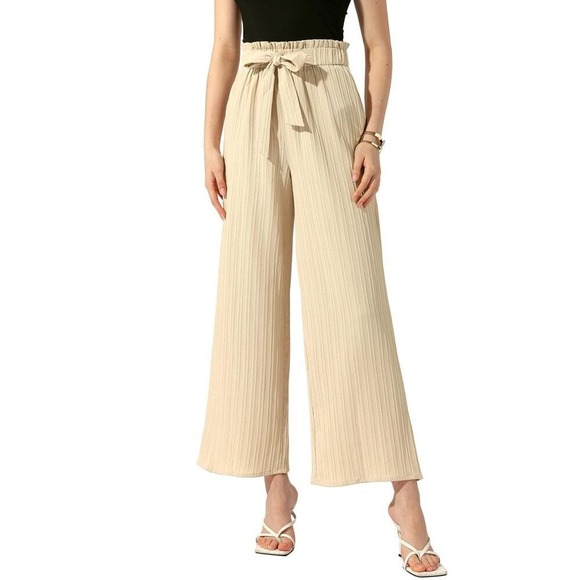 Allegra K Pants - Allegra K Women's Pockets Tie Knot High Waist Wide Leg Paperbag Pants Size M